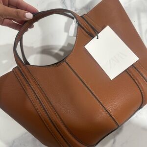 Zara Brown Leather hand bag complete with straps